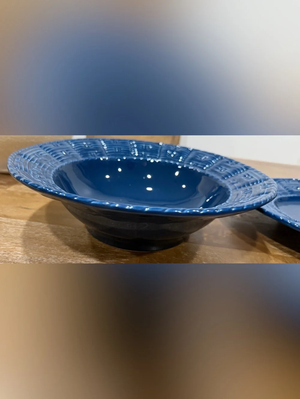Sur La Table Deep Blue Textured Ceramic Platter and Bowl Set